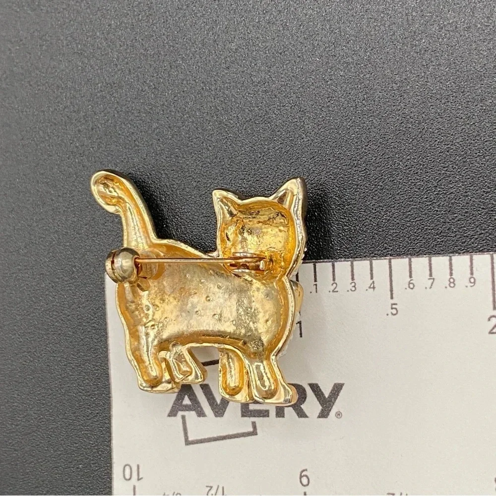 Sparkly Vintage Cat Brooch with Encrusted Rhinestones